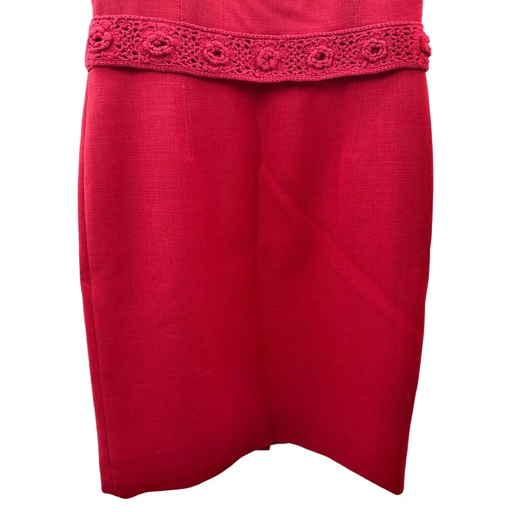 Tory Burch Womens Red Wool Blend Crochet Trim Square Neck Shift Dress Size 8‎